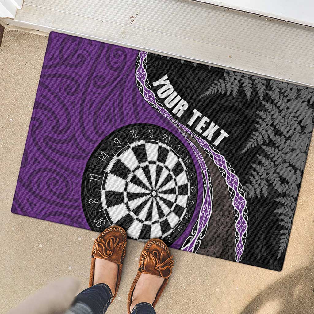 Personalised New Zealand Darts Rubber Doormat Koru Tribal Tattoo and Silver Fern Maori Pattern Purple Color LT03 - Polynesian Pride