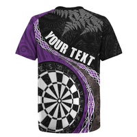 Personalised New Zealand Darts Rugby Jersey Koru Tribal Tattoo and Silver Fern Maori Pattern Purple Color LT03 - Polynesian Pride