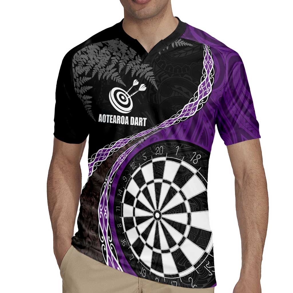 Personalised New Zealand Darts Rugby Jersey Koru Tribal Tattoo and Silver Fern Maori Pattern Purple Color LT03 - Polynesian Pride