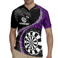 Personalised New Zealand Darts Rugby Jersey Koru Tribal Tattoo and Silver Fern Maori Pattern Purple Color LT03 - Polynesian Pride