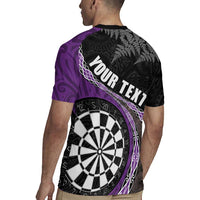 Personalised New Zealand Darts Rugby Jersey Koru Tribal Tattoo and Silver Fern Maori Pattern Purple Color LT03 - Polynesian Pride