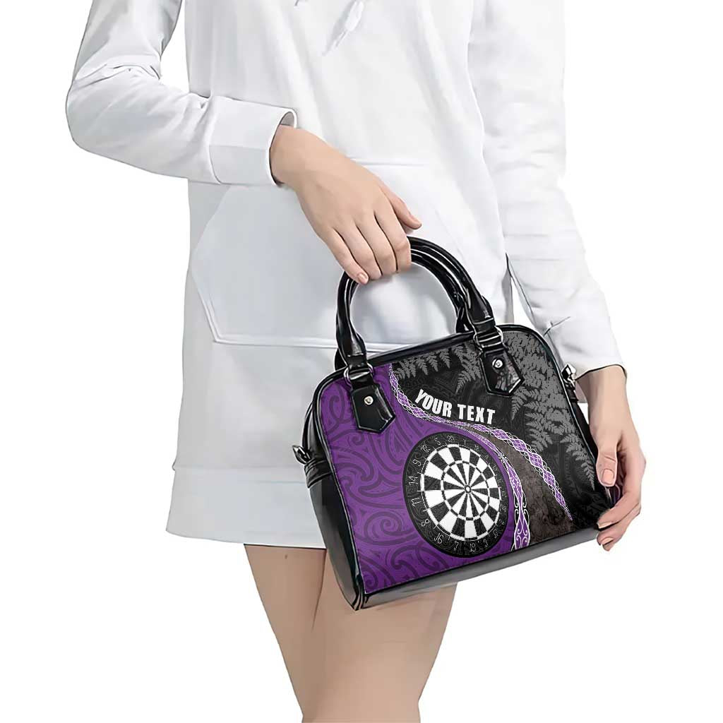 Personalised New Zealand Darts Shoulder Handbag Koru Tribal Tattoo and Silver Fern Maori Pattern Purple Color LT03 - Polynesian Pride