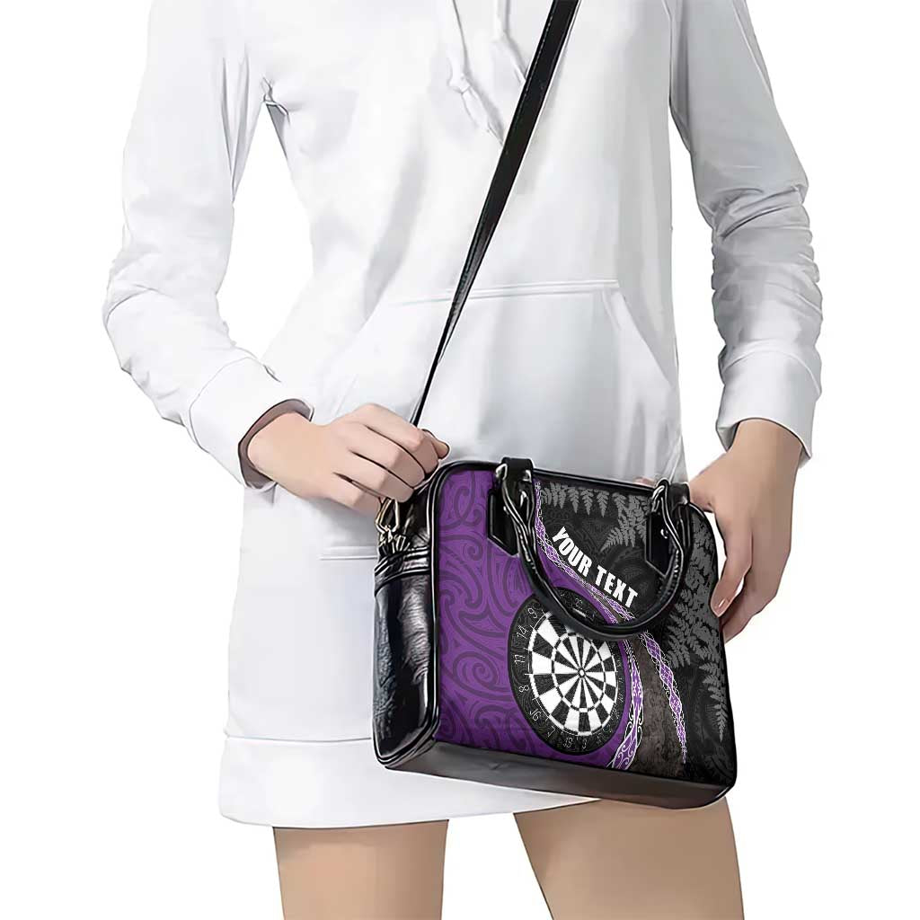 Personalised New Zealand Darts Shoulder Handbag Koru Tribal Tattoo and Silver Fern Maori Pattern Purple Color LT03 - Polynesian Pride