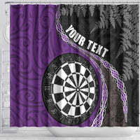 Personalised New Zealand Darts Shower Curtain Koru Tribal Tattoo and Silver Fern Maori Pattern Purple Color LT03 - Polynesian Pride