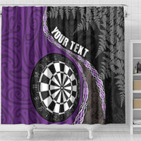 Personalised New Zealand Darts Shower Curtain Koru Tribal Tattoo and Silver Fern Maori Pattern Purple Color LT03 - Polynesian Pride