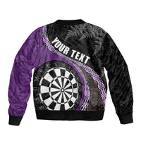 Personalised New Zealand Darts Sleeve Zip Bomber Jacket Koru Tribal Tattoo and Silver Fern Maori Pattern Purple Color LT03 - Polynesian Pride