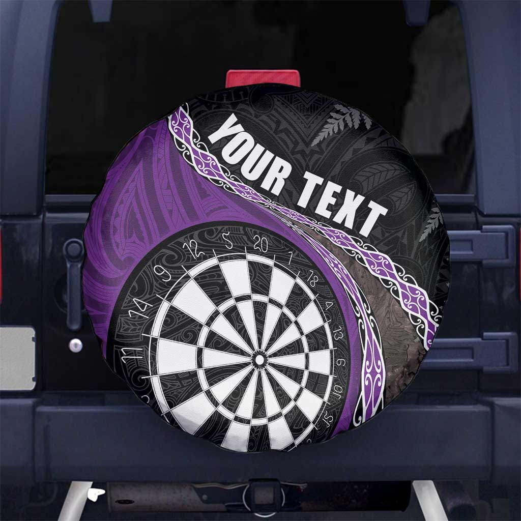 Personalised New Zealand Darts Spare Tire Cover Koru Tribal Tattoo and Silver Fern Maori Pattern Purple Color LT03 - Polynesian Pride