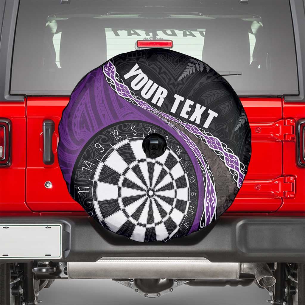 Personalised New Zealand Darts Spare Tire Cover Koru Tribal Tattoo and Silver Fern Maori Pattern Purple Color LT03 - Polynesian Pride