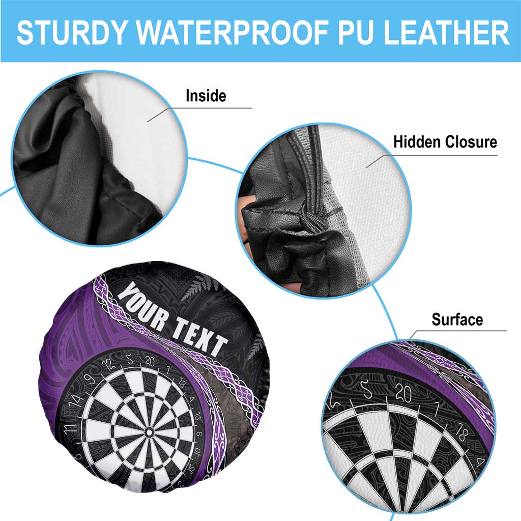 Personalised New Zealand Darts Spare Tire Cover Koru Tribal Tattoo and Silver Fern Maori Pattern Purple Color LT03 - Polynesian Pride