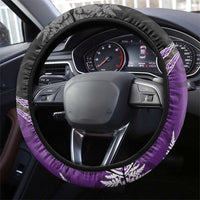 New Zealand Darts Steering Wheel Cover Koru Tribal Tattoo and Silver Fern Maori Pattern Purple Color LT03 - Polynesian Pride