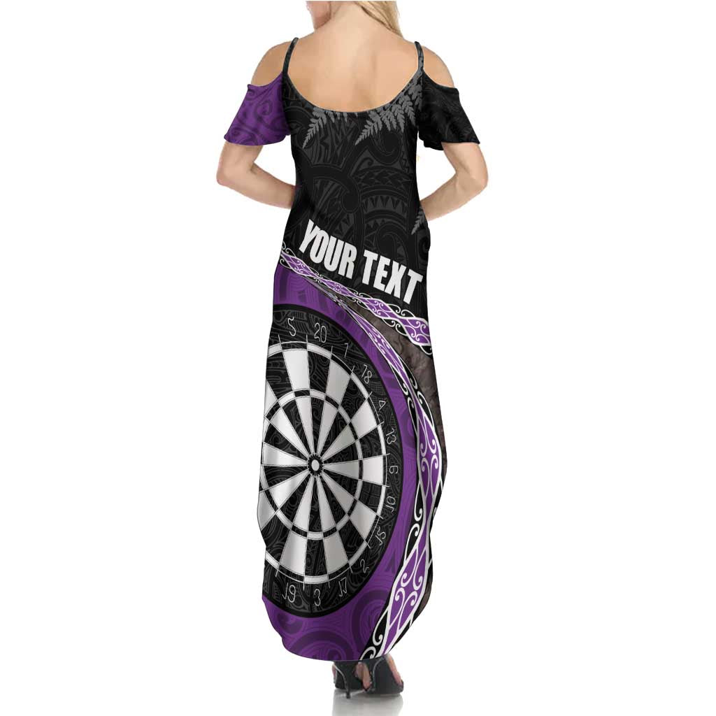 Personalised New Zealand Darts Summer Maxi Dress Koru Tribal Tattoo and Silver Fern Maori Pattern Purple Color LT03 - Polynesian Pride