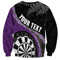 Personalised New Zealand Darts Sweatshirt Koru Tribal Tattoo and Silver Fern Maori Pattern Purple Color LT03 - Polynesian Pride