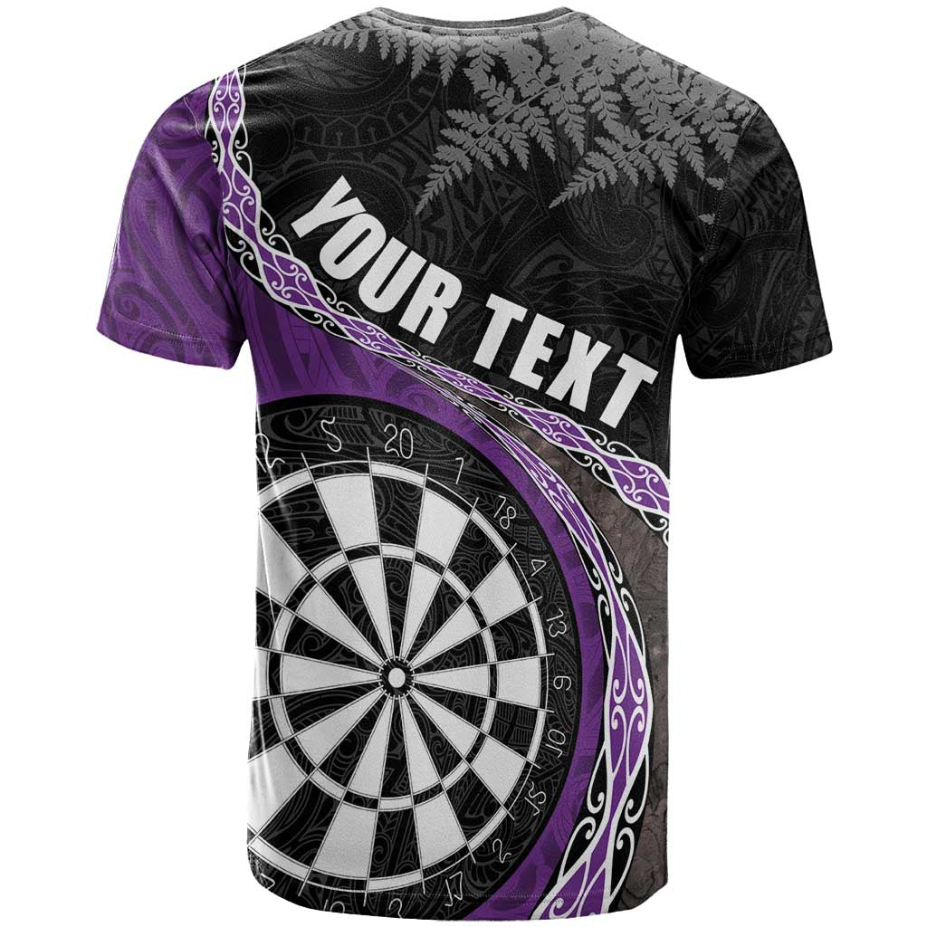 Personalised New Zealand Darts T Shirt Koru Tribal Tattoo and Silver Fern Maori Pattern Purple Color LT03 - Polynesian Pride