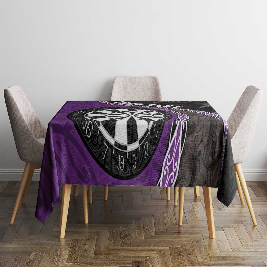 Personalised New Zealand Darts Tablecloth Koru Tribal Tattoo and Silver Fern Maori Pattern Purple Color LT03 - Polynesian Pride