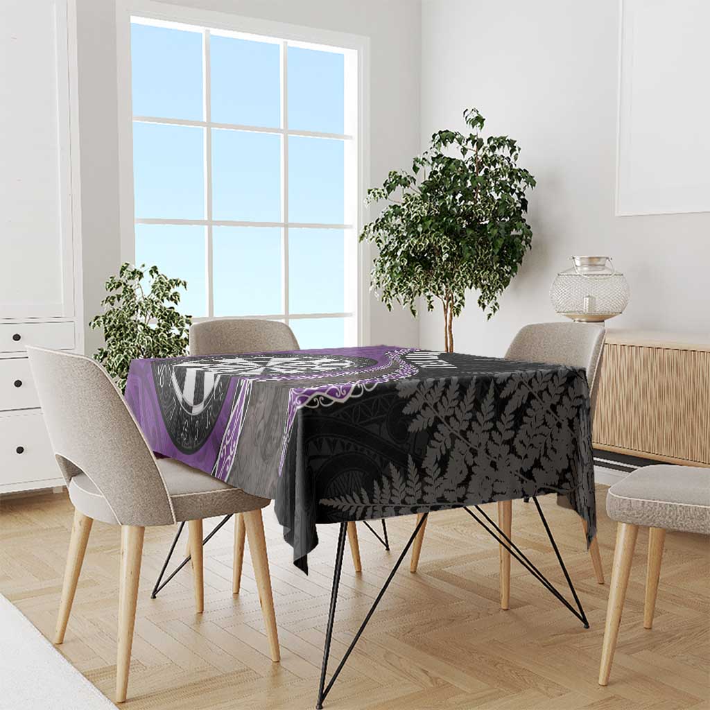 Personalised New Zealand Darts Tablecloth Koru Tribal Tattoo and Silver Fern Maori Pattern Purple Color LT03 - Polynesian Pride