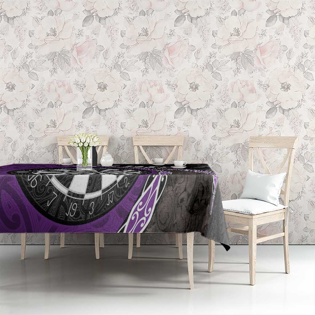 Personalised New Zealand Darts Tablecloth Koru Tribal Tattoo and Silver Fern Maori Pattern Purple Color LT03 - Polynesian Pride