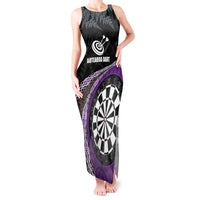 Personalised New Zealand Darts Tank Maxi Dress Koru Tribal Tattoo and Silver Fern Maori Pattern Purple Color LT03 Women Purple - Polynesian Pride