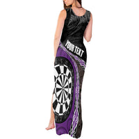Personalised New Zealand Darts Tank Maxi Dress Koru Tribal Tattoo and Silver Fern Maori Pattern Purple Color LT03 - Polynesian Pride