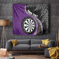 Personalised New Zealand Darts Tapestry Koru Tribal Tattoo and Silver Fern Maori Pattern Purple Color LT03 - Polynesian Pride