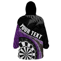 Personalised New Zealand Darts Wearable Blanket Hoodie Koru Tribal Tattoo and Silver Fern Maori Pattern Purple Color LT03 - Polynesian Pride