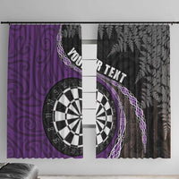 Personalised New Zealand Darts Window Curtain Koru Tribal Tattoo and Silver Fern Maori Pattern Purple Color LT03 With Hooks Purple - Polynesian Pride