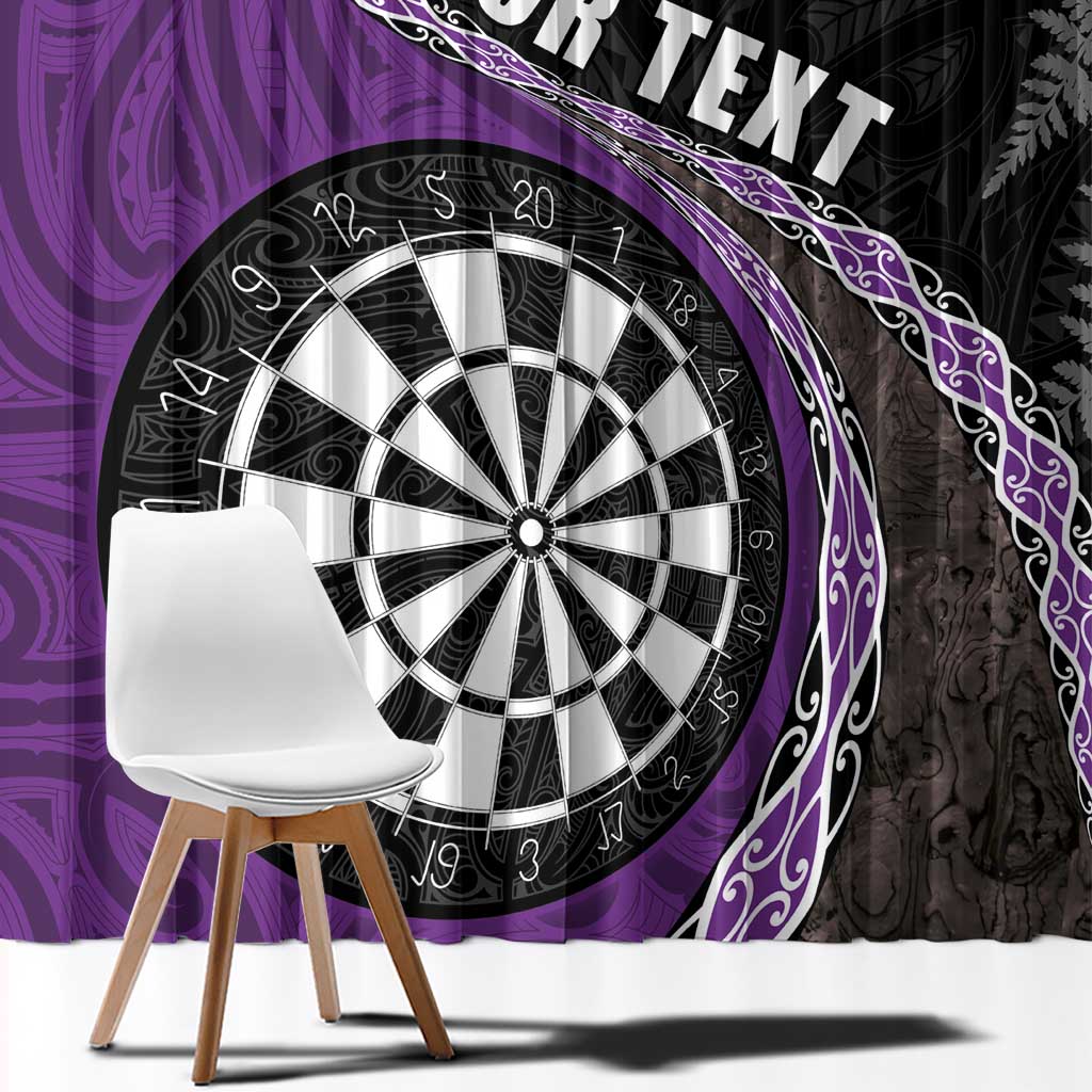 Personalised New Zealand Darts Window Curtain Koru Tribal Tattoo and Silver Fern Maori Pattern Purple Color LT03 - Polynesian Pride