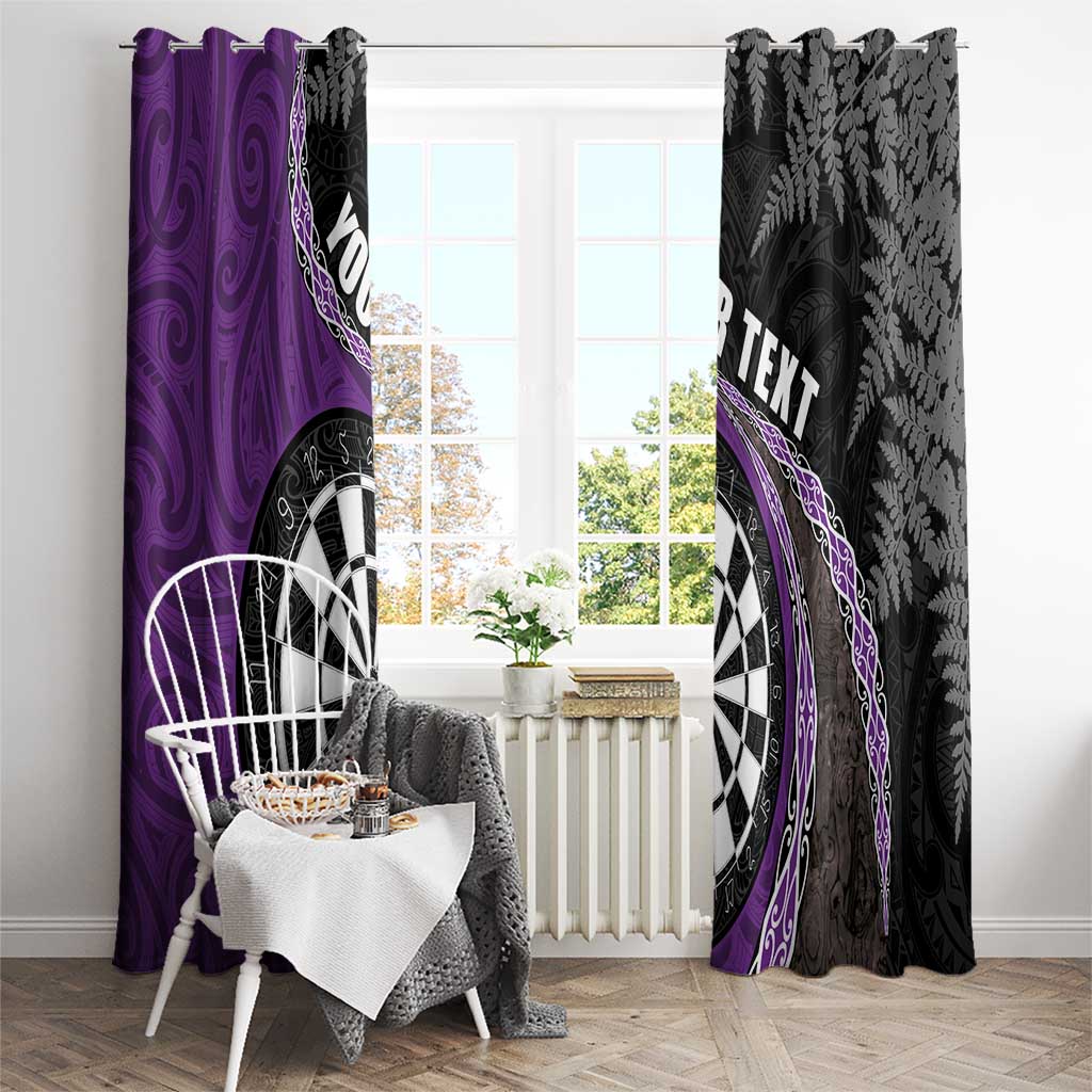 Personalised New Zealand Darts Window Curtain Koru Tribal Tattoo and Silver Fern Maori Pattern Purple Color LT03 - Polynesian Pride