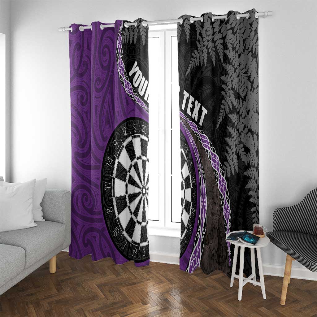 Personalised New Zealand Darts Window Curtain Koru Tribal Tattoo and Silver Fern Maori Pattern Purple Color LT03 With Grommets Purple - Polynesian Pride