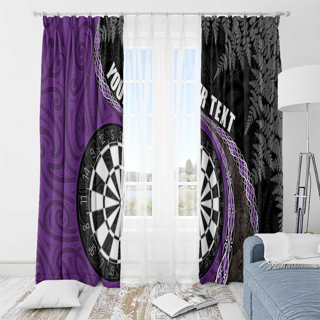 Personalised New Zealand Darts Window Curtain Koru Tribal Tattoo and Silver Fern Maori Pattern Purple Color LT03 - Polynesian Pride