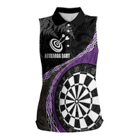 Personalised New Zealand Darts Women Sleeveless Polo Shirt Koru Tribal Tattoo and Silver Fern Maori Pattern Purple Color LT03 Female Purple - Polynesian Pride