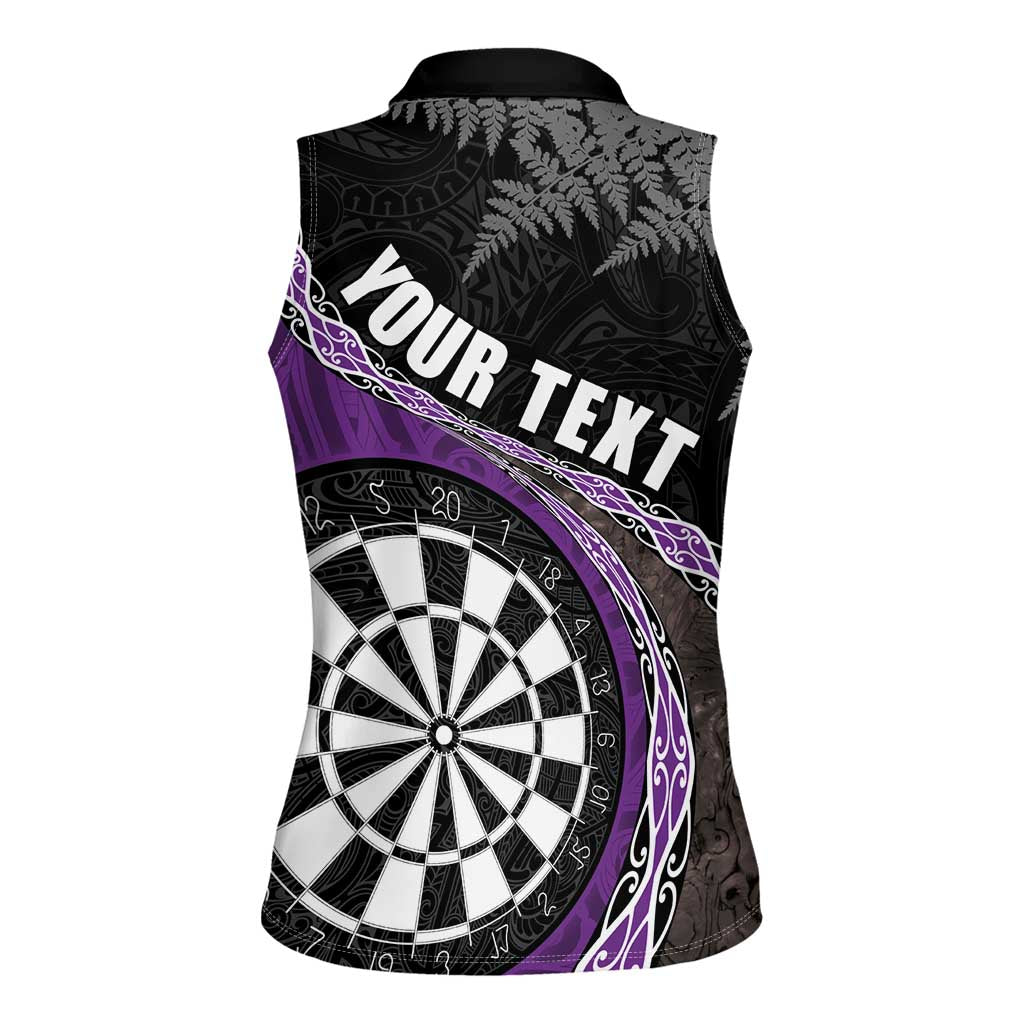 Personalised New Zealand Darts Women Sleeveless Polo Shirt Koru Tribal Tattoo and Silver Fern Maori Pattern Purple Color LT03 - Polynesian Pride