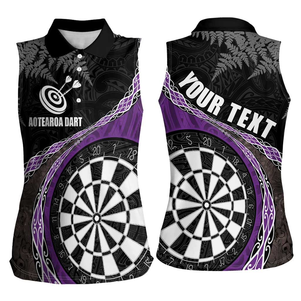Personalised New Zealand Darts Women Sleeveless Polo Shirt Koru Tribal Tattoo and Silver Fern Maori Pattern Purple Color LT03 - Polynesian Pride
