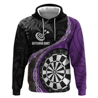 Personalised New Zealand Darts Zip Hoodie Koru Tribal Tattoo and Silver Fern Maori Pattern Purple Color LT03 Pullover Hoodie Purple - Polynesian Pride