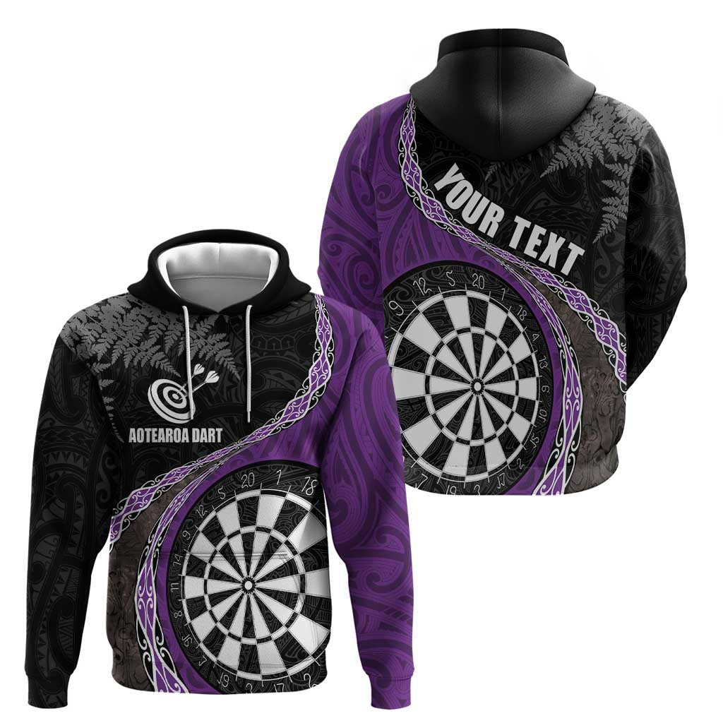 Personalised New Zealand Darts Zip Hoodie Koru Tribal Tattoo and Silver Fern Maori Pattern Purple Color LT03 - Polynesian Pride