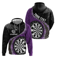 Personalised New Zealand Darts Zip Hoodie Koru Tribal Tattoo and Silver Fern Maori Pattern Purple Color LT03 - Polynesian Pride