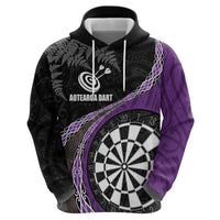 Personalised New Zealand Darts Zip Hoodie Koru Tribal Tattoo and Silver Fern Maori Pattern Purple Color LT03 - Polynesian Pride