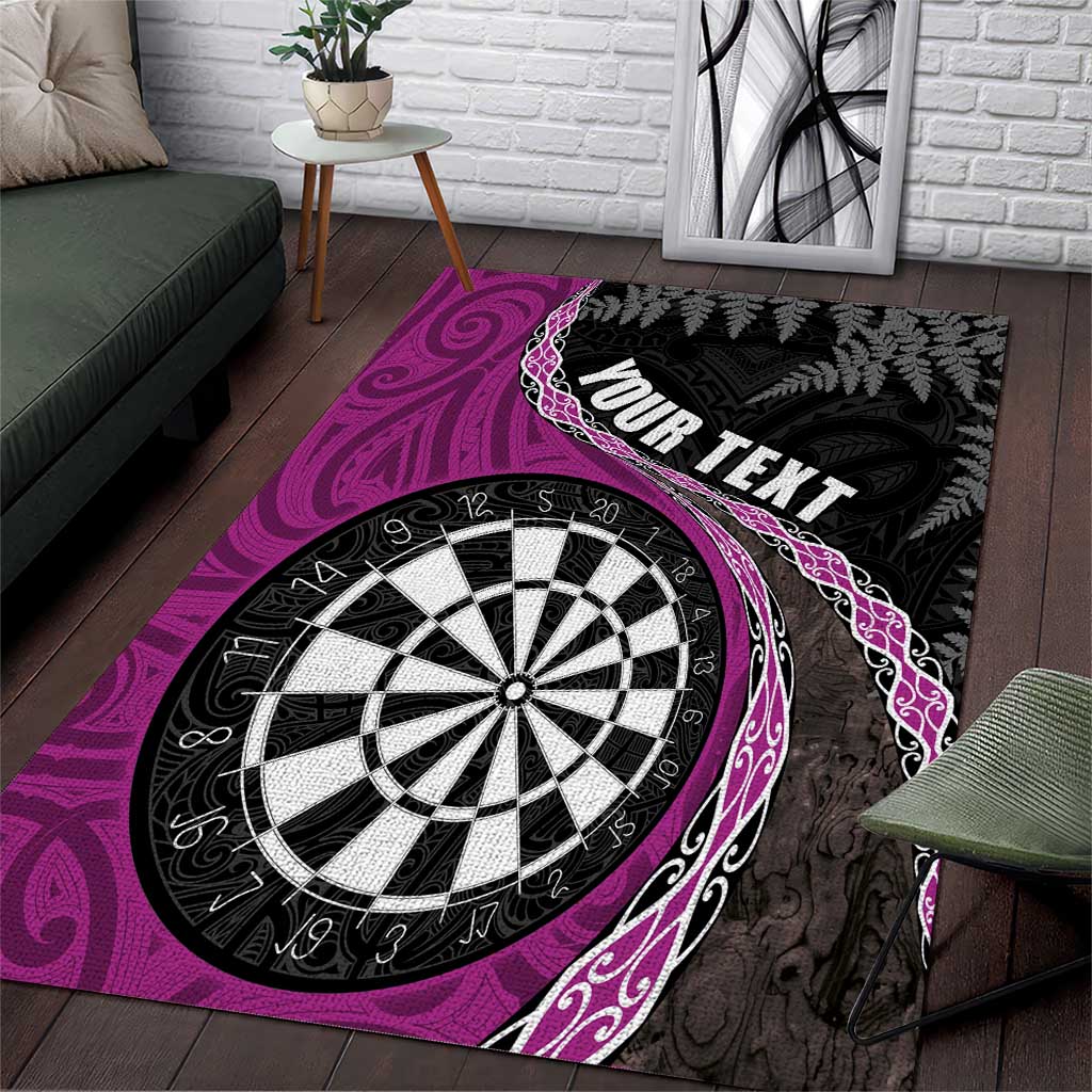 Personalised New Zealand Darts Area Rug Koru Tribal Tattoo and Silver Fern Maori Pattern Pink Color LT03 Pink - Polynesian Pride