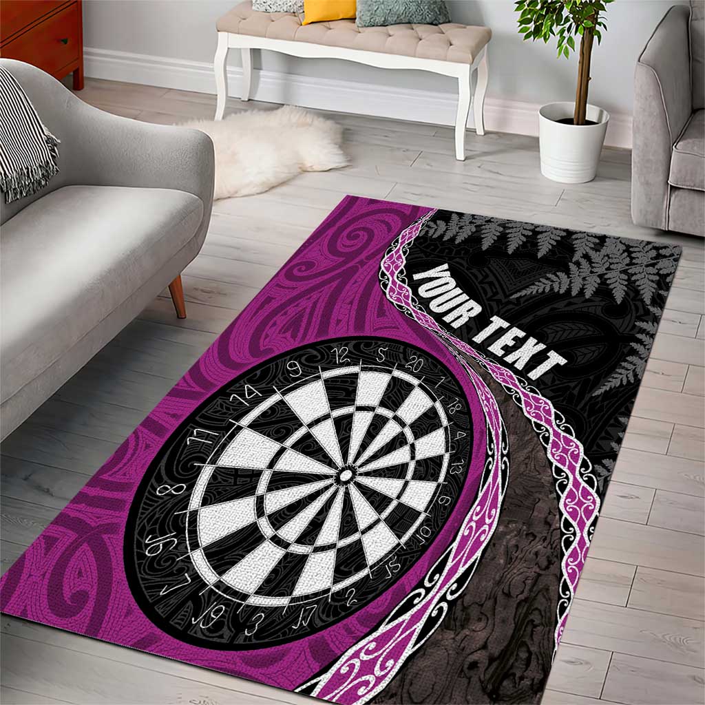 Personalised New Zealand Darts Area Rug Koru Tribal Tattoo and Silver Fern Maori Pattern Pink Color LT03 - Polynesian Pride