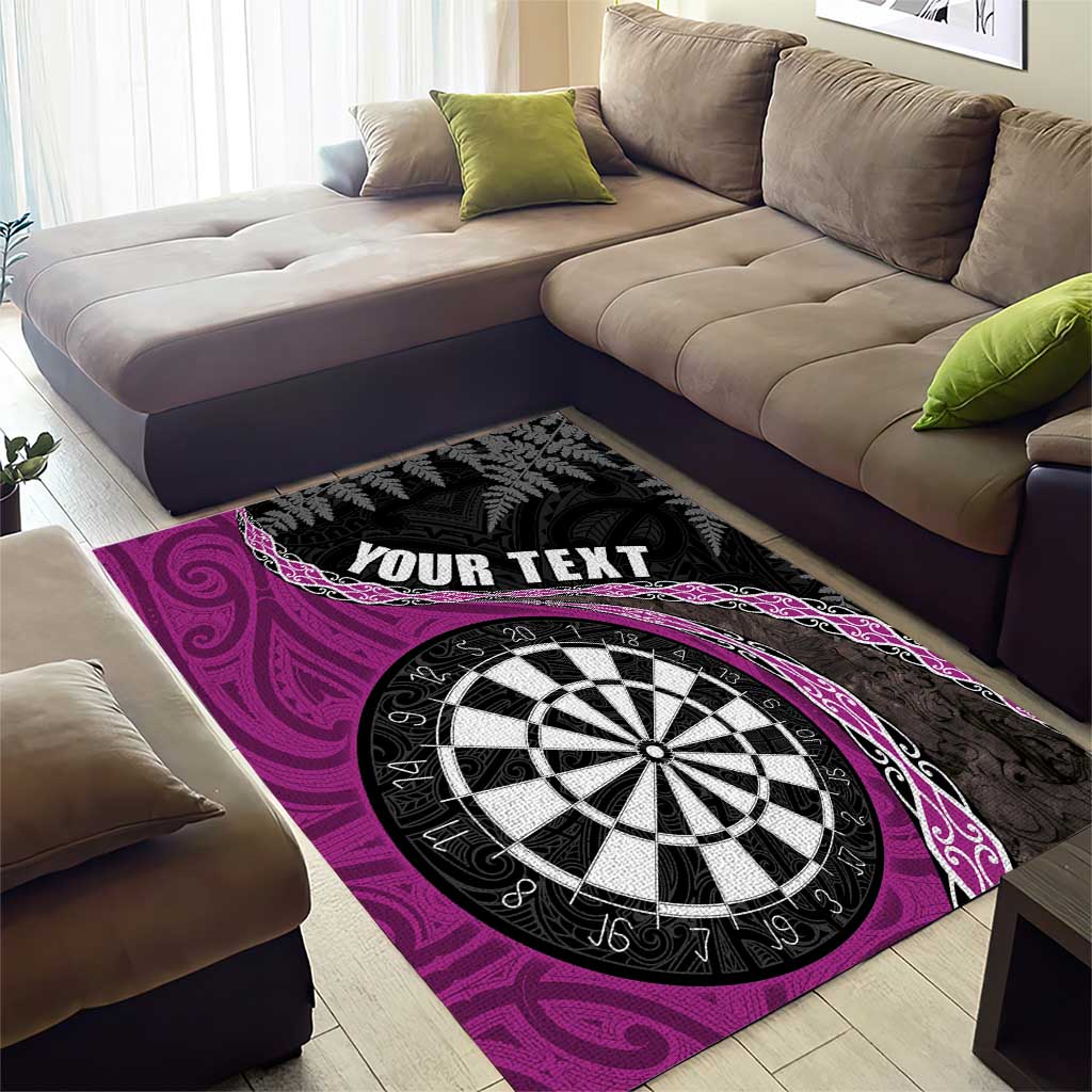 Personalised New Zealand Darts Area Rug Koru Tribal Tattoo and Silver Fern Maori Pattern Pink Color LT03 - Polynesian Pride