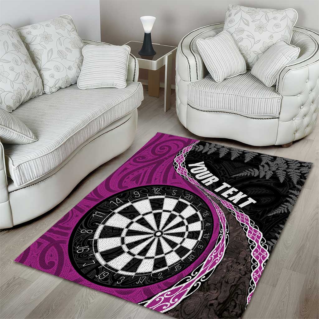 Personalised New Zealand Darts Area Rug Koru Tribal Tattoo and Silver Fern Maori Pattern Pink Color LT03 - Polynesian Pride