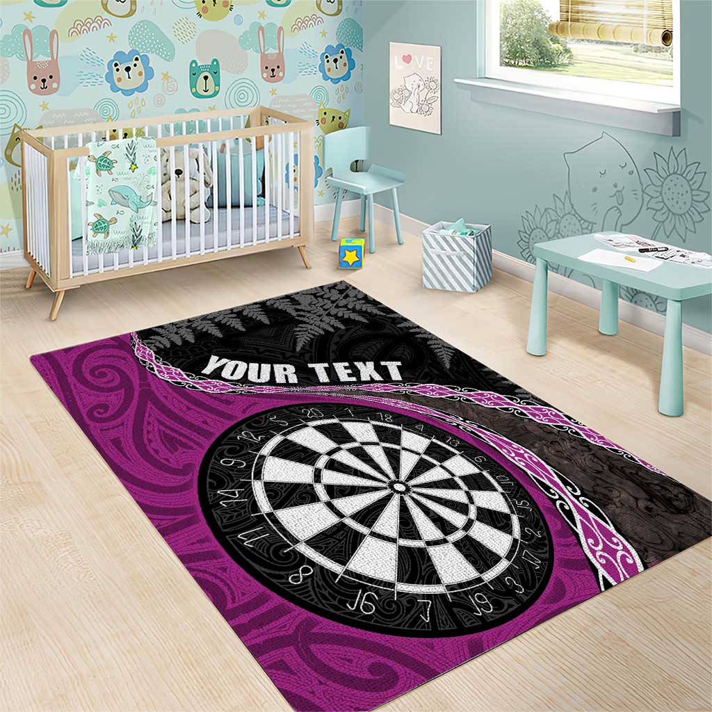 Personalised New Zealand Darts Area Rug Koru Tribal Tattoo and Silver Fern Maori Pattern Pink Color LT03 - Polynesian Pride