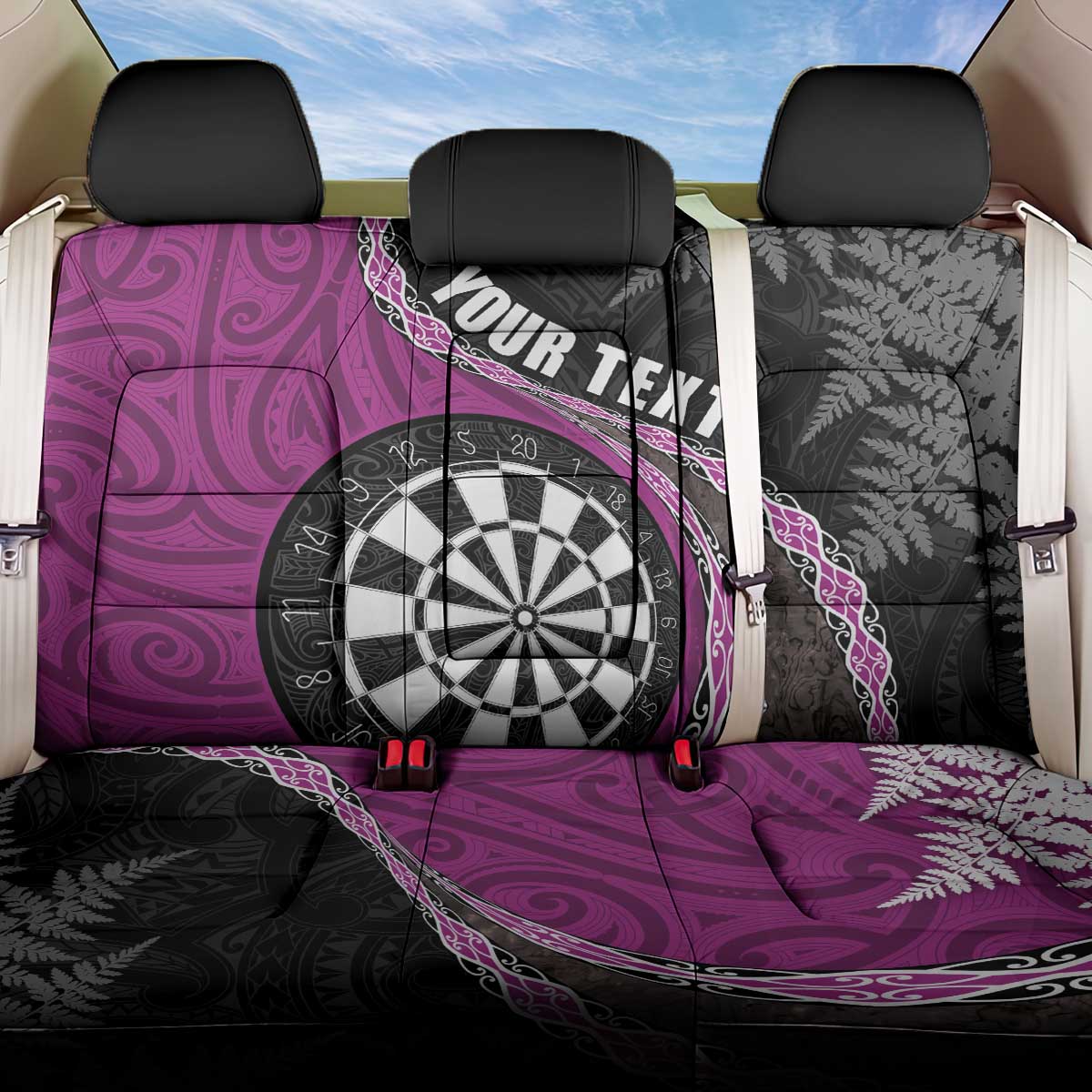 Personalised New Zealand Darts Back Car Seat Cover Koru Tribal Tattoo and Silver Fern Maori Pattern Pink Color LT03 One Size Pink - Polynesian Pride