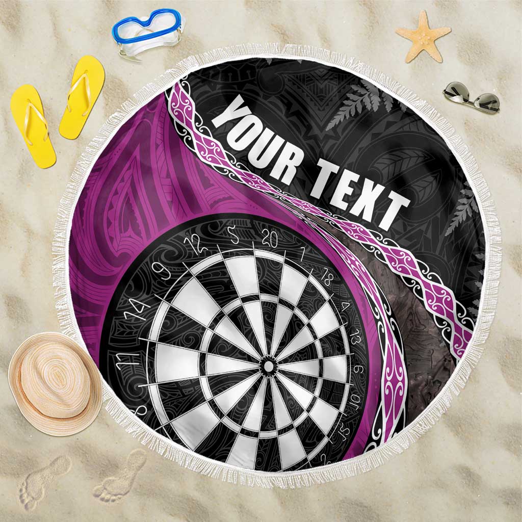 Personalised New Zealand Darts Beach Blanket Koru Tribal Tattoo and Silver Fern Maori Pattern Pink Color LT03 One Size 150cm Pink - Polynesian Pride