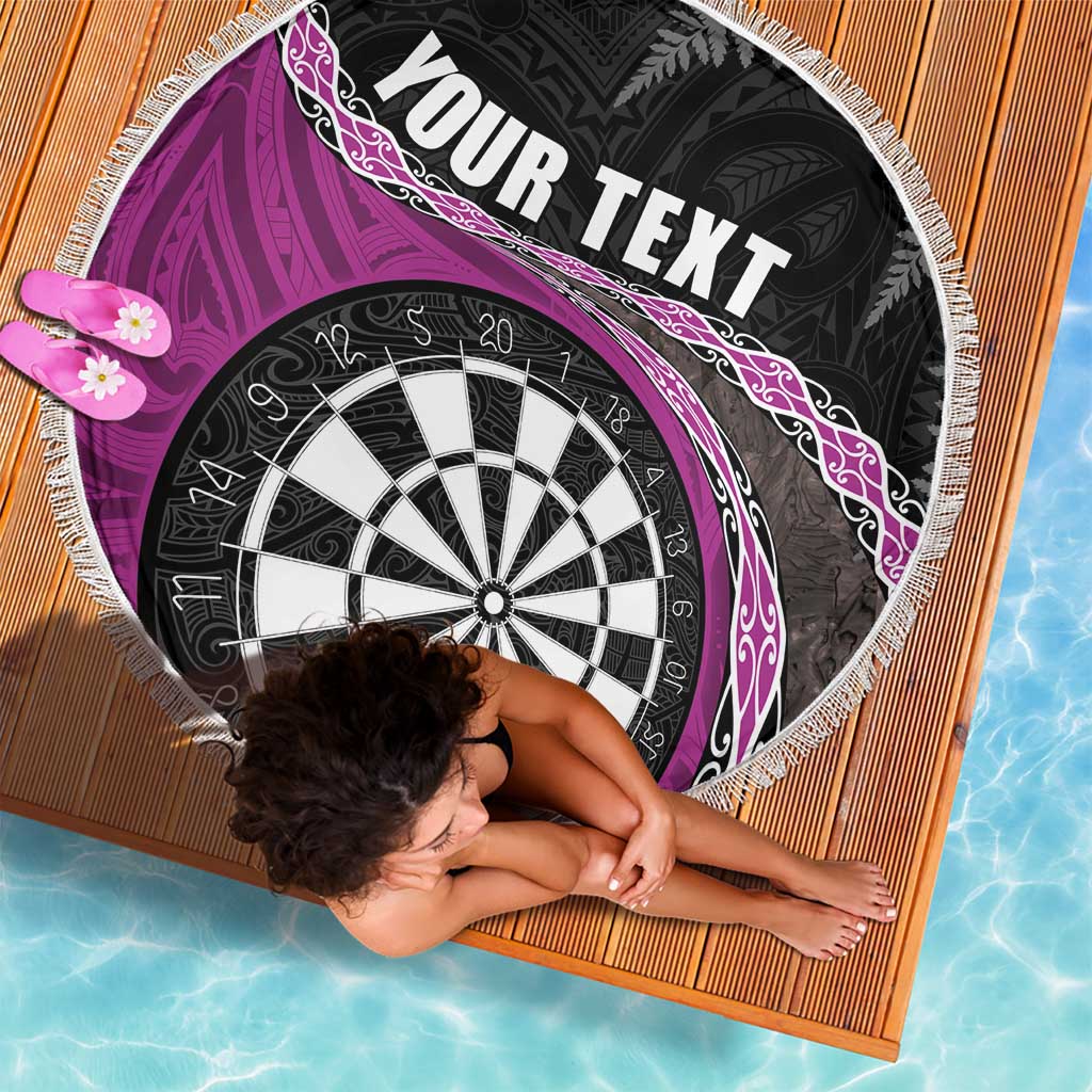 Personalised New Zealand Darts Beach Blanket Koru Tribal Tattoo and Silver Fern Maori Pattern Pink Color LT03 - Polynesian Pride