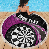 Personalised New Zealand Darts Beach Blanket Koru Tribal Tattoo and Silver Fern Maori Pattern Pink Color LT03 - Polynesian Pride