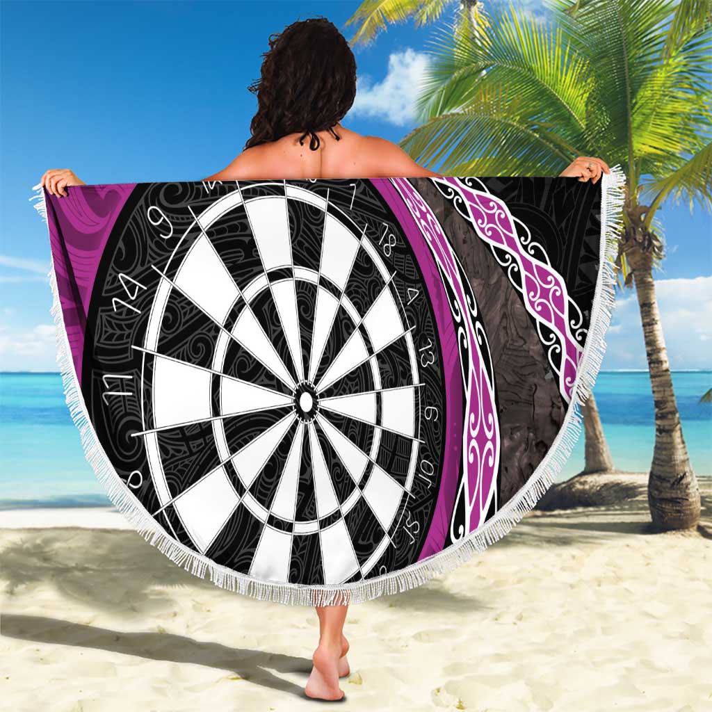 Personalised New Zealand Darts Beach Blanket Koru Tribal Tattoo and Silver Fern Maori Pattern Pink Color LT03 - Polynesian Pride