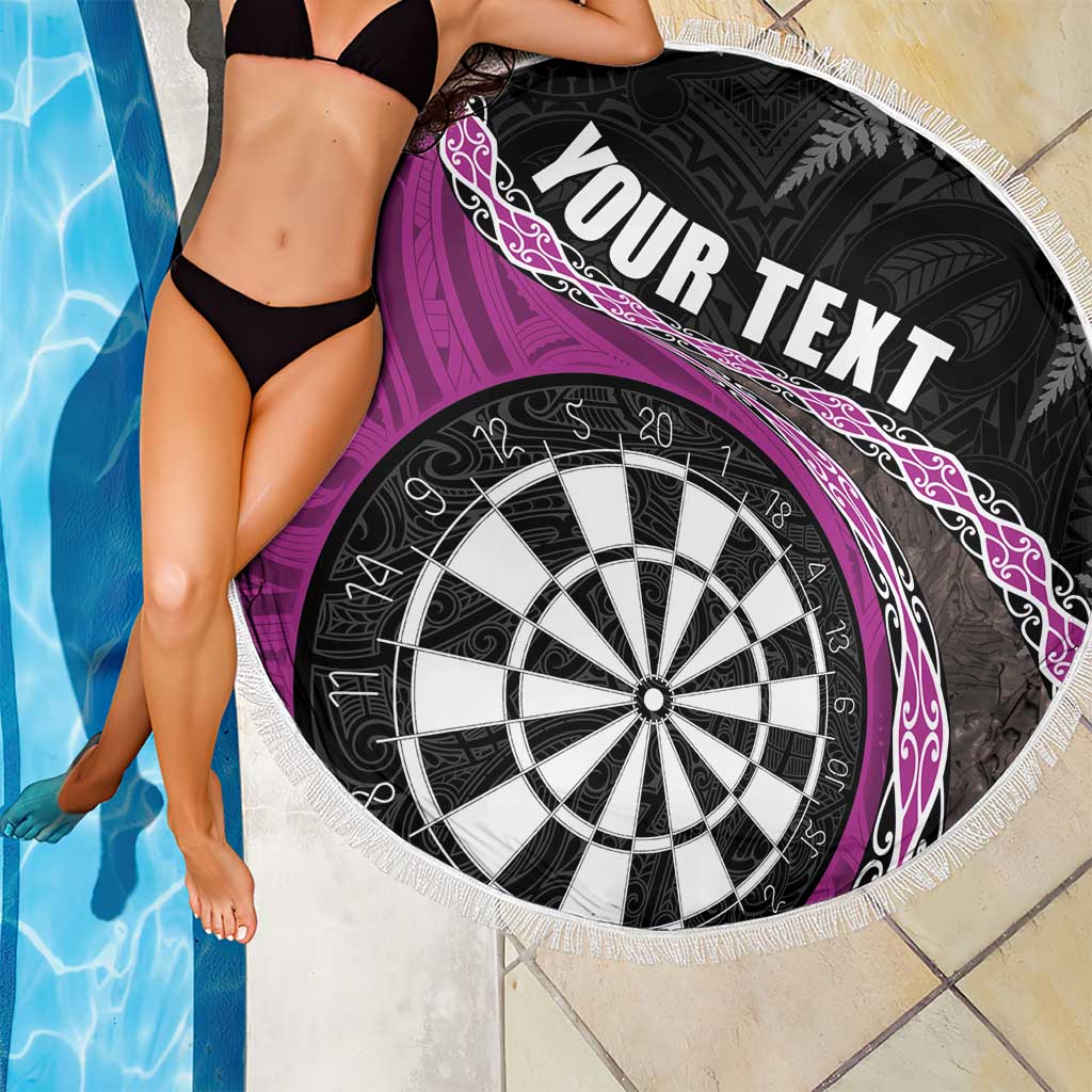 Personalised New Zealand Darts Beach Blanket Koru Tribal Tattoo and Silver Fern Maori Pattern Pink Color LT03 - Polynesian Pride