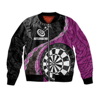 Personalised New Zealand Darts Bomber Jacket Koru Tribal Tattoo and Silver Fern Maori Pattern Pink Color LT03 Unisex Pink - Polynesian Pride