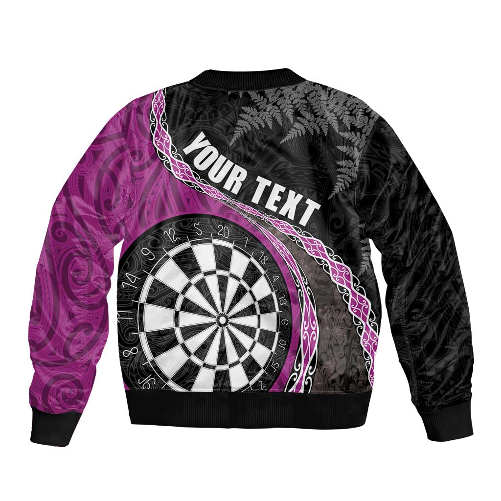 Personalised New Zealand Darts Bomber Jacket Koru Tribal Tattoo and Silver Fern Maori Pattern Pink Color LT03 - Polynesian Pride
