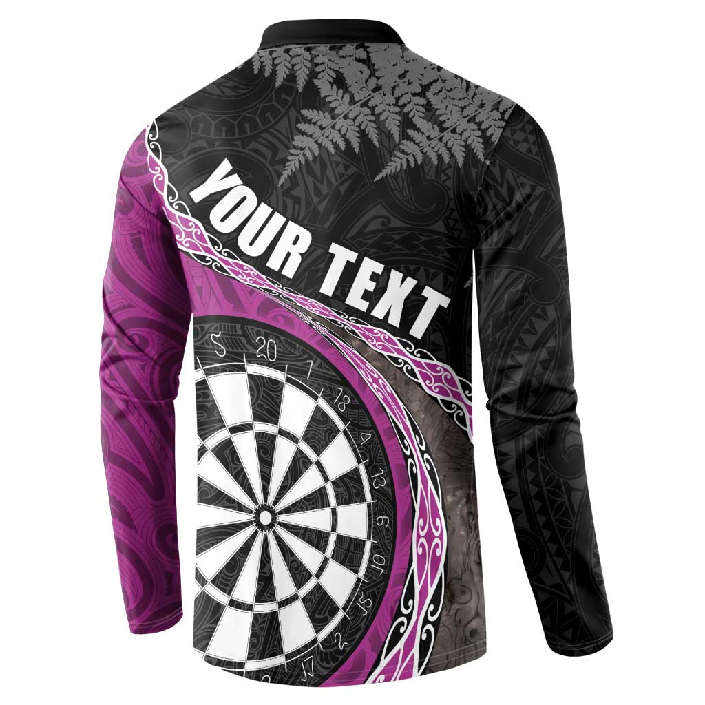 Personalised New Zealand Darts Button Sweatshirt Koru Tribal Tattoo and Silver Fern Maori Pattern Pink Color LT03 - Polynesian Pride